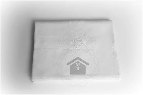 Generico Copriletto in puro lino con ricamo a punto antico