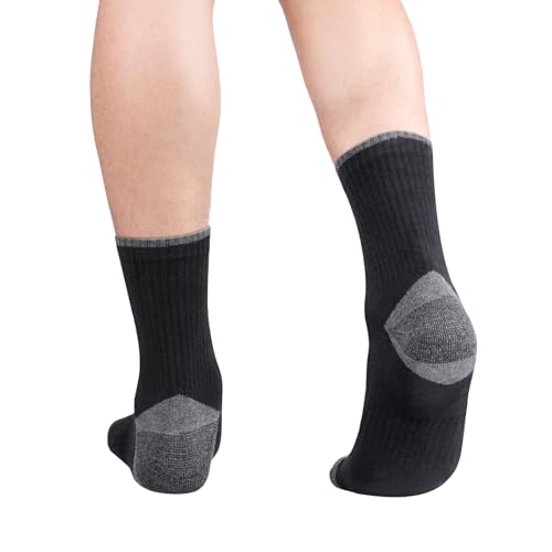 YUEDGE Mens Socks Moisture Wicking Black/White Training Athletic Crew Socks Anti Sweat Work Socks for Men, Cushioned Gym Tennis Walking Golf Sports Socks, Multipack, 5 Pairs