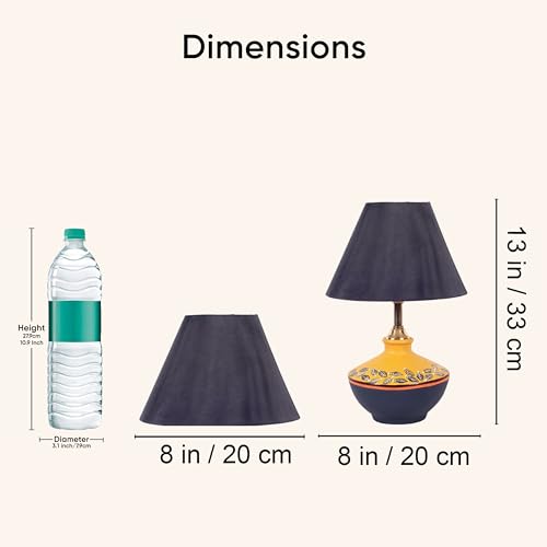 Image of AAKRITI ART CREATIONS Terracotta Table Lamp for Study Room, Bedroom & Living Room Decoration | Floral Dual Tone Contemporary Bedside Lamp with Cotton Fabric Shade | Aesthetic Night Lamp
