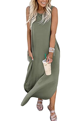 Image of Hount Women's Casual Summer Sleeveless Dress Loose Split Maxi Dresses with Pockets