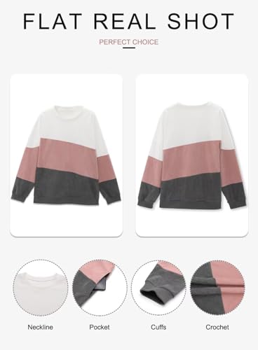 KISSMODA Womens Casual Long Sleeve Sweatshirts Color Block/Solid Tops Corduroy Crewneck Tunic Pullover with Pockets
