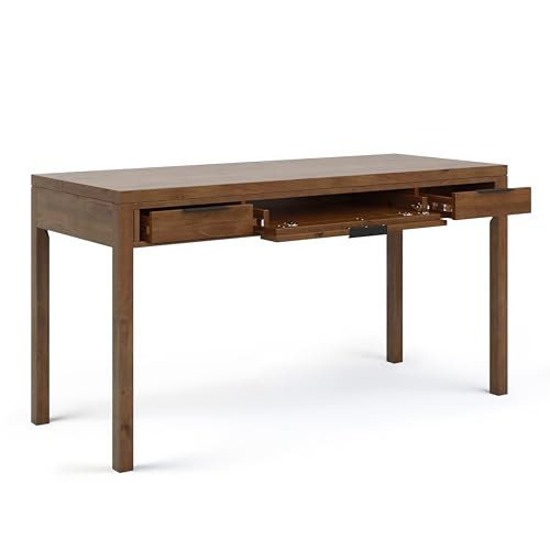 SIMPLIHOME Hollander Desk - 60-Inch Wide Solid Wood Writing Desk in Medium Saddle Brown, Contemporary Home Office Computer Table for Workspace or Study with 2 Drawers and Flip-Down Keyboard Tray