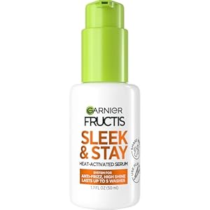 Garnier Fructis Sleek and Shine Sleek and Stay Hair Serum for Frizzy, Dry Hair, Heat Protectant Formulated with Alpha Silane, 1.7 Fl Oz(Packaging May Vary)