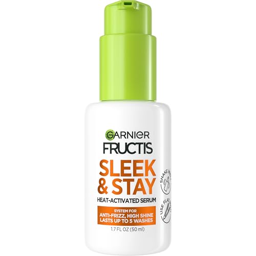 Garnier Fructis Sleek and Shine Sleek and Stay Hair Serum for Frizzy, Dry Hair, Heat Protectant Formulated with Alpha Silane, 1.7 Fl Oz(Packaging May Vary)