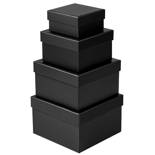 Winter Shore Boite Cadeau Noir (Lot de 4) - 4 Tailles - Petite & Grande Boîte Cadeau Vide Emboîtable pour Fleurs, Cadeau de Mariage, Saint-Valentin, Noël, Anniversaire - Carton Mat Épais & Robuste
