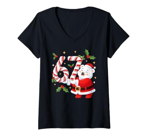 Womens Funny 67 Meme Polar Bear Christmas PJm Men Women Family V-Neck T-Shirt