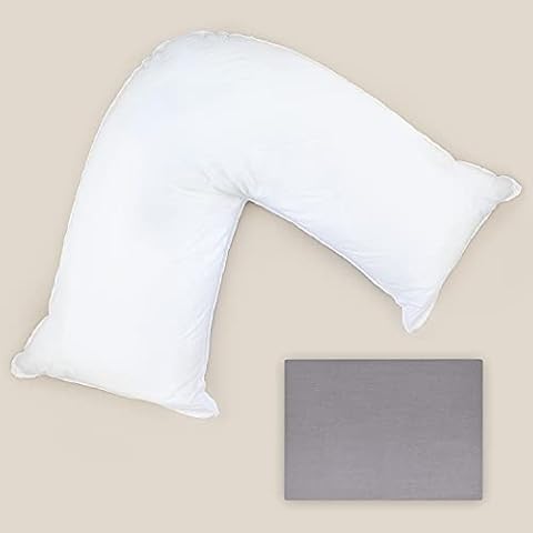 Grace Home V Shaped Support Pillow with Pillowcase Grey - Hollowfibre Filled Orthopedic / Pregnancy / Nursing Pillow - Back Neck Shoulder Legs Support V Shape Pillow (Grey) Cover