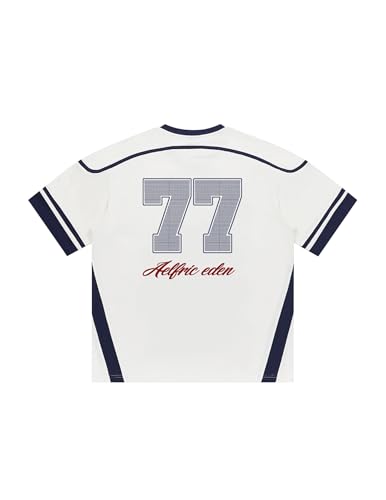 Aelfric Eden 77 Football Jersey Oversized Graphic T Shirts Short Sleeve Color Blocking Number Print Tee