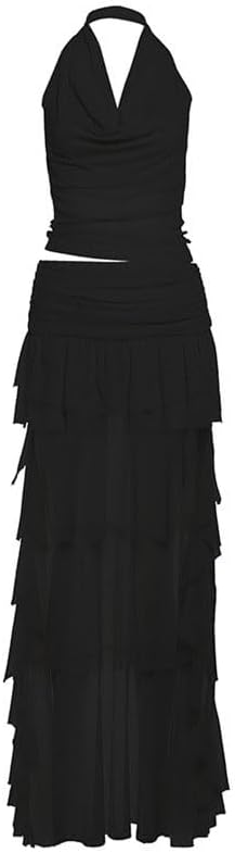 JSEIAJB Spring Women's Wear Color Slim Fit Dress Halter Neck Splicing Vest Fashion Low Waist Skirt Suit