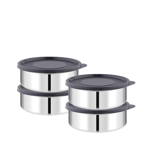 Image of ATTRO Prime Stainless Steel Single Wall Storage Containers Airtight & Leak Proof Containers for Office Use, School, Picnic, 250ml - Black-Set Of 4