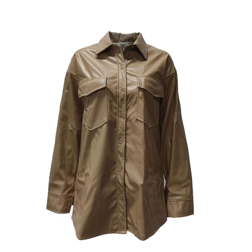 Manteau en similicuir DGKaxiyaHM classique boutonné à manches longues pour femme