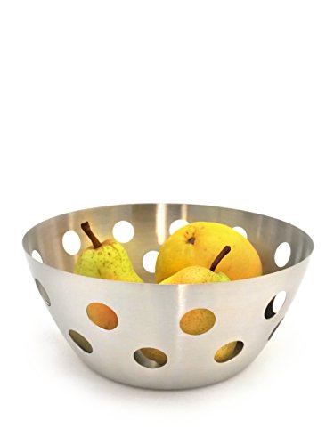 Stainlesslux 76324 Brushed Stainless Steel Fruit Bowl/Bread Basket, Round-Shaped With Polka Dot Design - Fine Stainlesslux Serveware For Your Home #TOP9