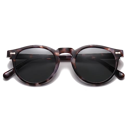 Image of Gleyemor Vintage Polarized Sunglasses for Men Round Sunglasses UV400 Protection Retro Hand-crafted Acetate Frame