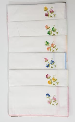 Image of ANVIK Women /Lady Cotton Embroidery Floral Handkerchief .Hanky for Kids Girls for School Size 33cm by 33 cm (Multicolour) Pack of 6