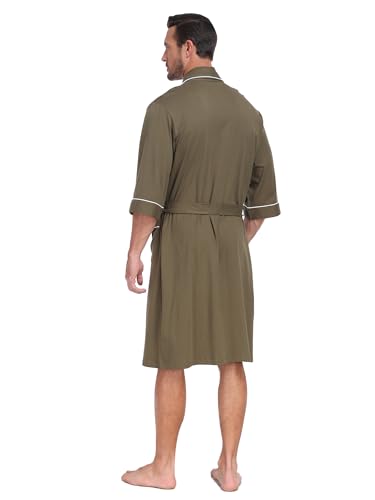 Image of COLORFULLEAF 100% Cotton Men's Bathrobes Summer Kimono Short Sleeve Lightweight Soft Breathable Spa Robe for Men