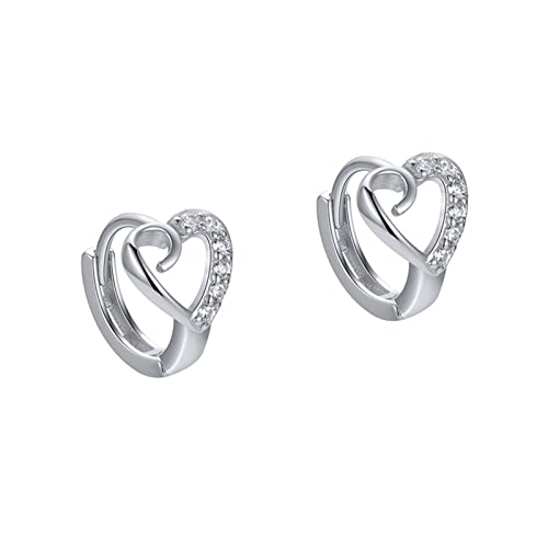 Boucles d'oreilles créoles pour femmes en argent 925 cœur strass cadeau idéal