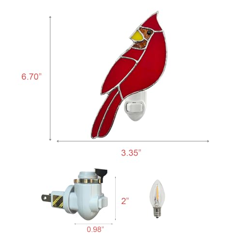 Image of CHEZBABY Stained Glass Night Light Plug into Wall Lamp Decorative Accent Nightlight for Hallway Bedroom Bathroom Kitchen Home Decor(Cardinal)