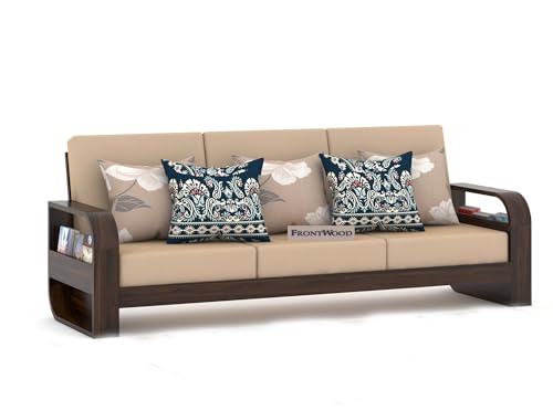 Image of Sheesham Wood 5 Seater Sofa Set with 40 Density Cushion for Living Room Home Office Solid Wood Sofa Set Furniture Wooden Five Seater Sofa Set (Walnut,Cream)