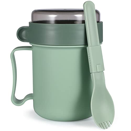 Cabilock Mug à Soupe Portable avec Couvercle et Cuillère Intégrée Tasse à Soupe Micro-ondes pour Nouilles Céréales pour Déjeuner