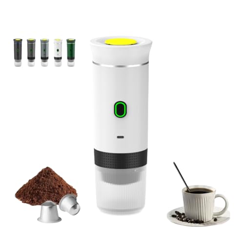 Huchunling Cafetera portátil 3 en 1, cafetera portátil de 12 V, autocalentamiento de 4 a 6 minutos, cápsulas pequeñas, cápsulas, café molido, para camping, oficina, hogar, coche