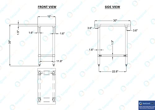 Image of AmGood Stainless Steel Work Table Open Base | Metal Work Bench (Stainless Steel Table Open Base, 15 inch Long x 30 inch Deep)