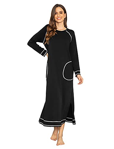 Ekouaer Womens Cott on Sleepwear Nightgown Long Sleeve Sleepshirts Loungewear Dress