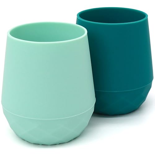 Image of teensy peepsy Silicone Training Cups for Babies 4 Months+ | 2 pack Tiny Transition Cup for Baby Boy Gift, Baby Water Cup for 6-12 Months, Toddler Open Cups 2oz, Baby Essentials for BLW (Aquamarine)