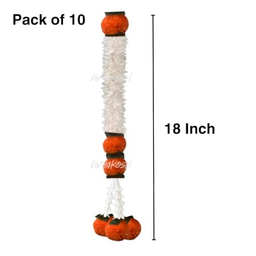 Image of Divyakosh Artificial Gajra Jasmine & Saffron Marigold Latkan (Pack of 10, 2 Ft Each) | Indian Wedding Decorations, Haldi Backdrop, Diwali Pooja Room & Event Decor