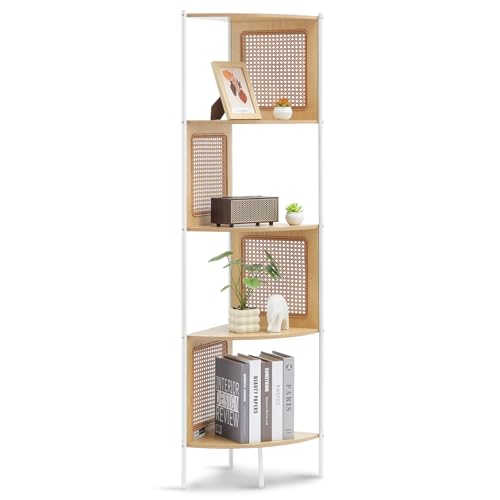 VEVOR Bibliothèque en rotin, étagère d'angle Murale à 5 Niveaux avec Cadre en métal, étagère...