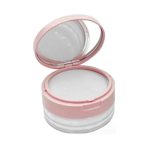 Duehut Loose Powder Cocntainer No Leaks Empty Reusable Plastic Loose Powder Compact Container Makeup Powder Case with Sponge Powder Puff,Elasticated Net Sifter and Pink Threaded Screw Lid Cover