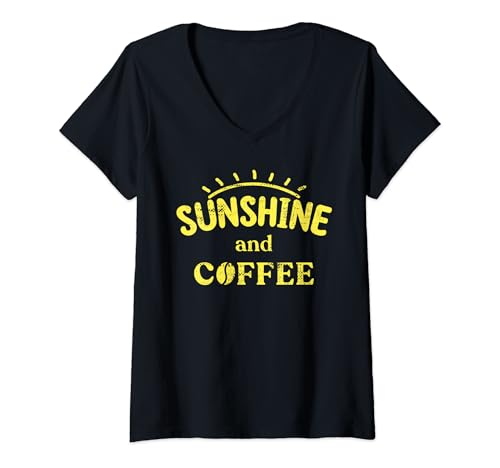 Mujer Vintage Sunshine and Coffee Lovers Beach Summer Graphic Tee Camiseta Cuello V