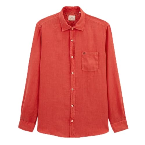 Serge Blanco Chemise Manches Longues Unie en Lin Orange Rouille - Mode Homme