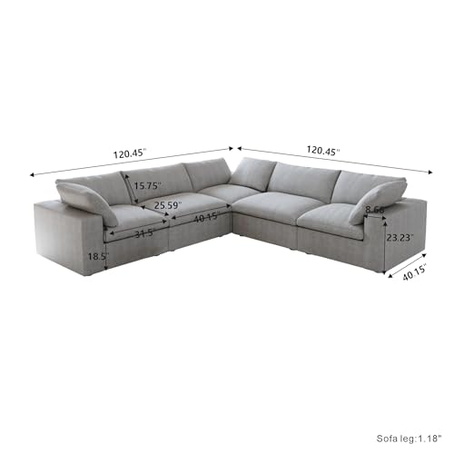 Cloud Couch Modular Sectional Sofa,160" V Shaped Convertible Couches with Corner Sofa for Living Room,5 Seater Minimalist Deep Couches,Sofa Covers Washable&Replaceable(Grey)