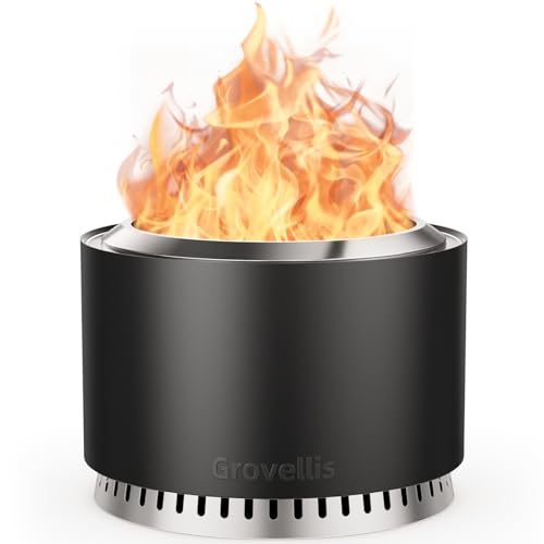 Grovellis 27 inch Smokeless Fire Pit with Waterproof Cover Stainless Steel Outdoor Smokeless Firepit Wood Burning Fire Pits for Camping Bonfire Low Smoke Firepit for Outside