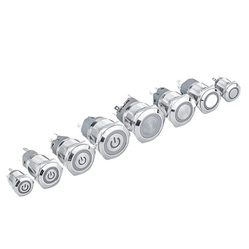 Interrupteur 19mm étanche avec bouton poussoir métal et témoin lumineux blanc