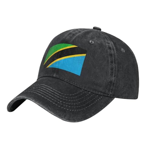 YYHWHJDE Casquette de baseball en denim délavé noir imprimé drapeau tanzanie chapeau réglable en coton respirant et léger