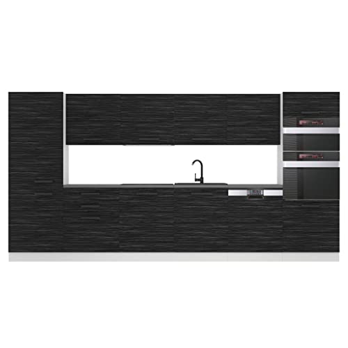 Belini Naomi - Blocco da cucina da incasso, 360 cm, completamente attrezzato, senza elettrodomestici, con pensili e inferiori, in ebano reale