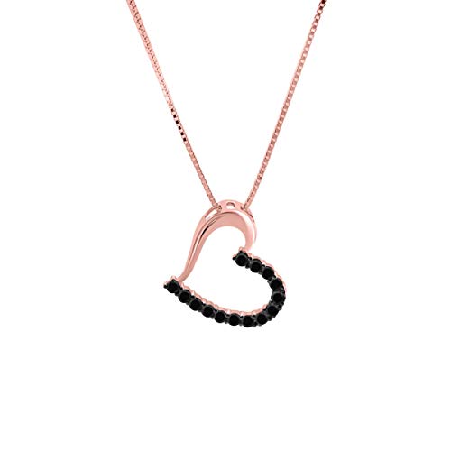 MauliJewels Engagement Necklace for Women 0.56 Carat Black Diamond Blue Diamond Heart Shape Pendant For Women s 4 Prong-Setting 10K Rose Gold Genuine Diamond Wedding Jewelry Collection