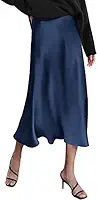 Saia midi feminina de cetim de cintura alta, elegante, com zíper, em seda, modelo slip, cor champanhe, tamanho P.