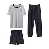 DuomaiJJ Pijama Hombre Verano Pajamas De Tres Piezas Algodón para Hombres Pantalones Cortos Manga Corta Delgada-gris-4xl