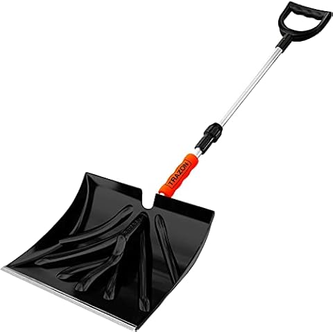 Snow Shovel for Driveway Car Home Garage - Portable Folding Snow Shovel with Retractable Ergonomical Handle and Large Capacity for Snow Removal - Heavy Duty Metal Collapsible Shovel Removal, Black Cover