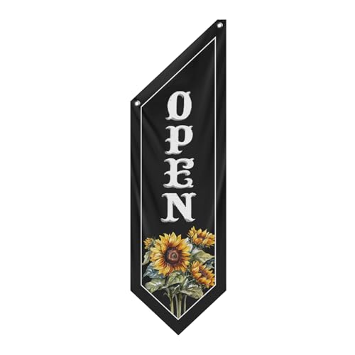 Qsum Outdoor Open Flag, Double-Sided Three-Ply Hanging Business Open Sign With Wall Mount Kit, Vintage Open Banner For Storefront And Outdoor Decor (Flag Only) (Black 35')