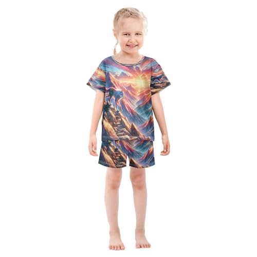 senya Short Sleeve Pajamas Sets Summer Cotton Sleepwear Wolf Walking Across Mountin3