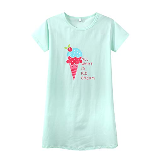 Cychelry Teen Girls Nightgowns-Loose Short Sleeve Sleepwear Cute Bear Nightdress Tween Pajamas Size 12-16 (12, Green(Ice Cream)) #TOP15