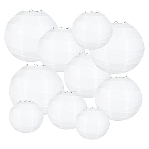 LIHAO 6' 8' 10' 12' Faroles de Papel Decorativas Redonda 10PCS Farolillos de Papel Blanco Colgantes para Jardín Exterior Fiesta Boda Aniversario Baby Shower