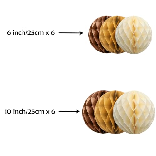 Image of ZOOYOO 12Pcs 6 inch 10 inch Honeycomb Balls Decorations Hanging Tissue Paper Pom Poms for Boho Wedding Birthday Party Baby Shower Fall Decorations(Brown White)