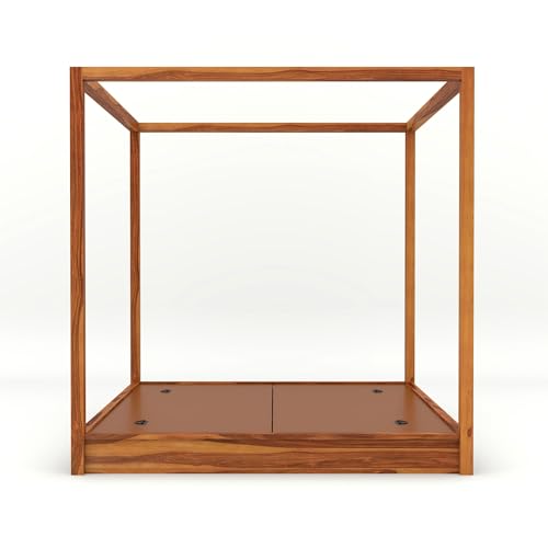 Image of Sheesham Solid Wood Poster Capital Bed for Home| Beautiful Bedroom (Honey, Queen)