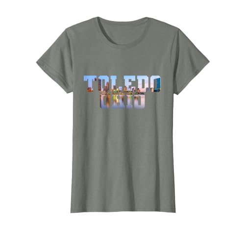 Toledo Maumee River Skyline Inside Toledo Ohio Block Letters T-Shirt, Women, Olive Heather, XX-Large