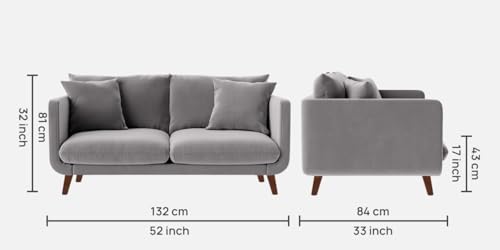 Image of Rejol Velvet 2-Seater Sofa Luxurious Comfort for Living Rooms and Offices (Grey, 2 Seater)