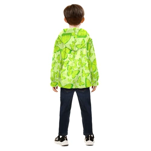 CHIFIGNO Butterflies Green Yellow Boy Fleece Zip up Jacket Light Comfy Fleece Jacket 3T4